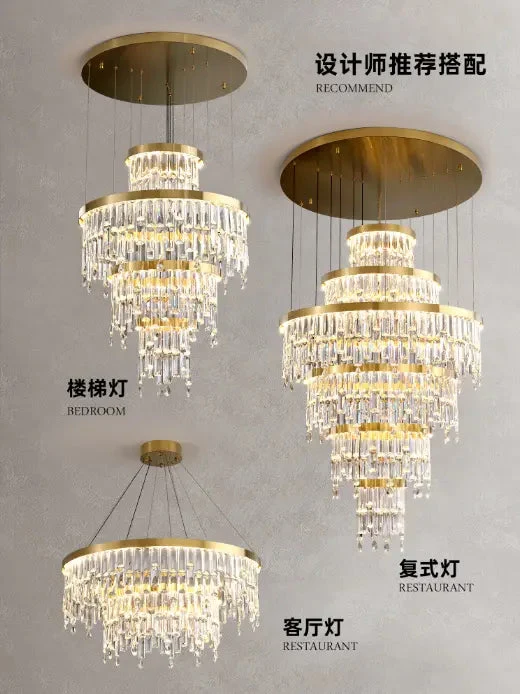 Luxury Modern Villa K9 Crystal Lustre Led Pendant Lights Round Gold Metal Led Suspend Light Living Room Led Luminarias Lamparas