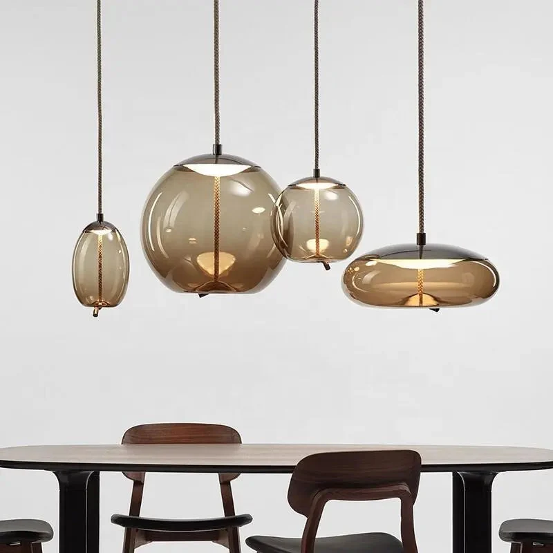 Nordic Modern Globe Industrial Decor LED Lighting Fixtures For Kitchen Restaurant Hanging Pendant Light Glass Chandelier