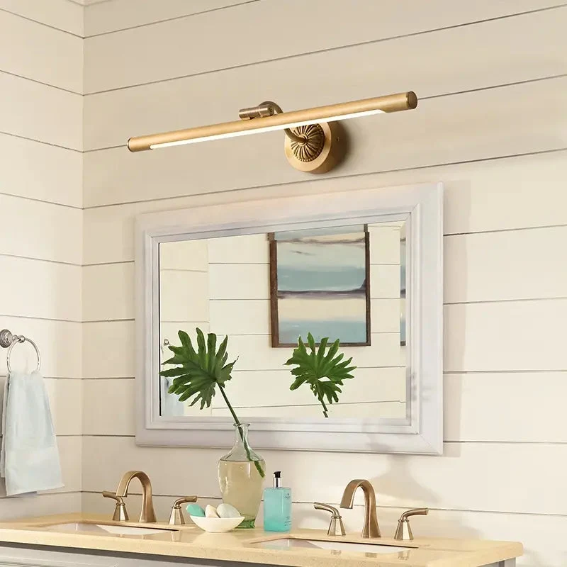 Nordic Retro Copper Mirror LED Headlight Mirror Cabinet Bathroom Light Vanity Wall Lamp Simple Toilet Makeup Lamp