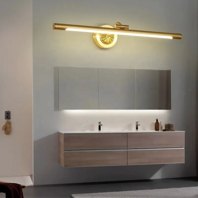 Nordic Retro Copper Mirror LED Headlight Mirror Cabinet Bathroom Light Vanity Wall Lamp Simple Toilet Makeup Lamp