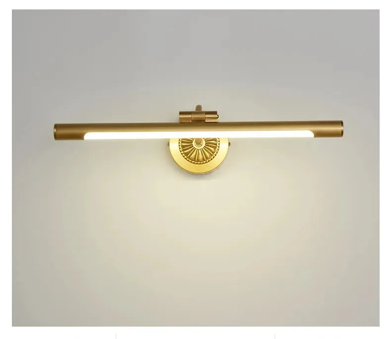 Nordic Retro Copper Mirror LED Headlight Mirror Cabinet Bathroom Light Vanity Wall Lamp Simple Toilet Makeup Lamp
