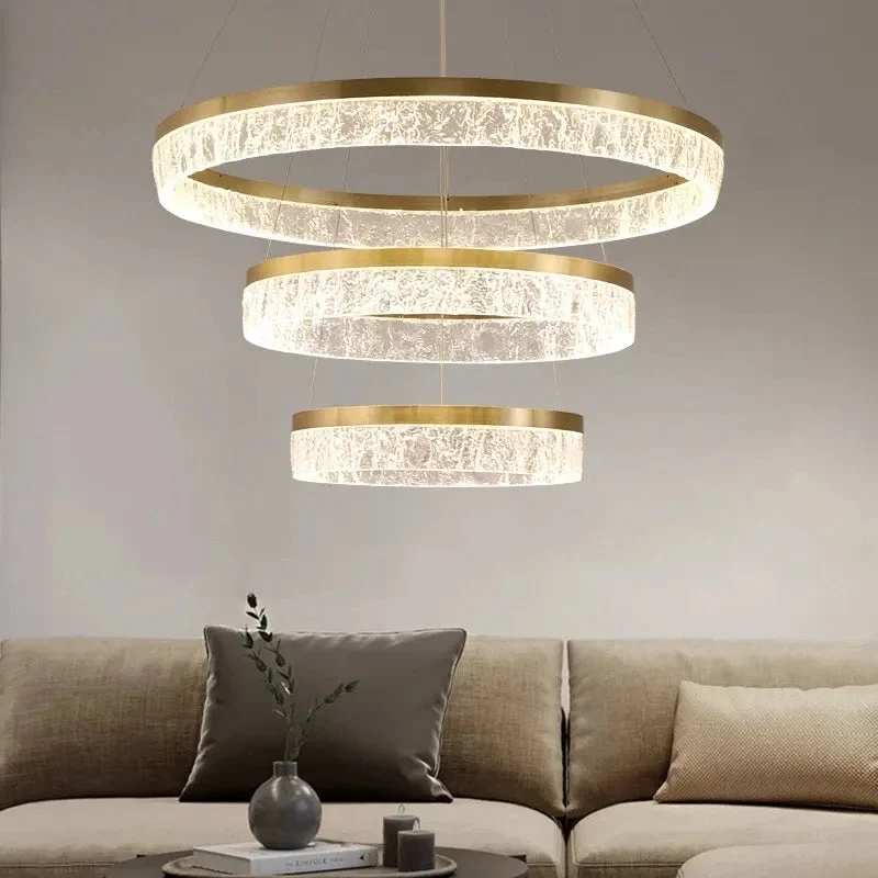 Nordic Golden Chandelier Ring Resin Texture Lampshade Light Luxury Modern Villa Duplex Living Room Dining Room Bedroom Lamp LED