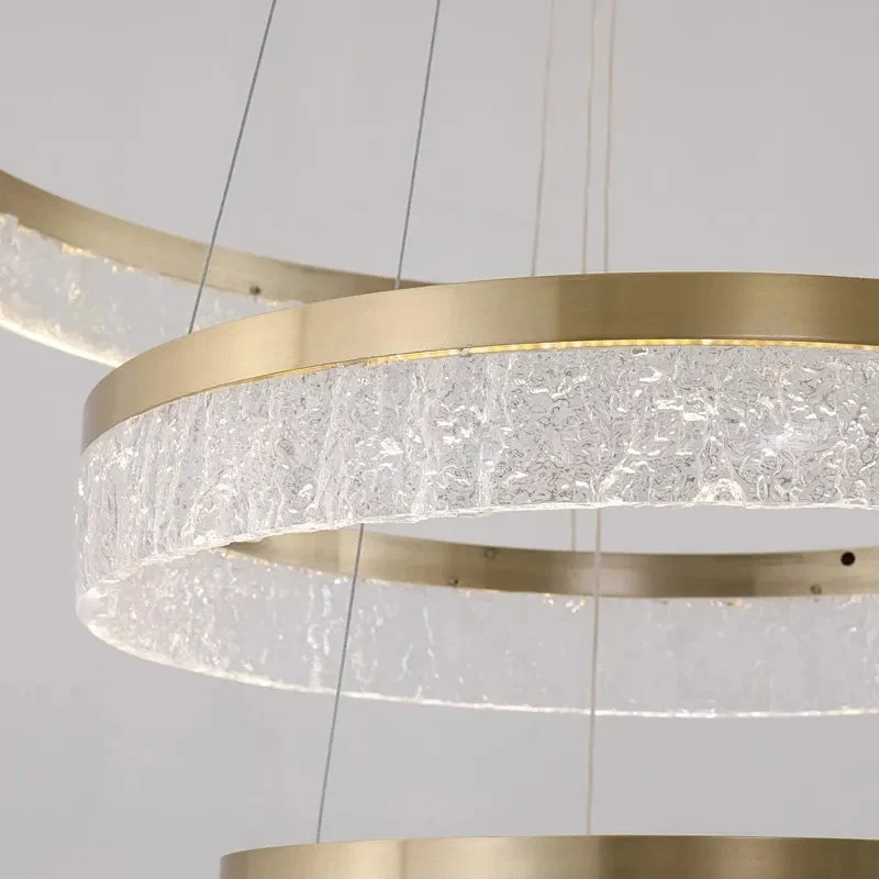 Nordic Golden Chandelier Ring Resin Texture Lampshade Light Luxury Modern Villa Duplex Living Room Dining Room Bedroom Lamp LED
