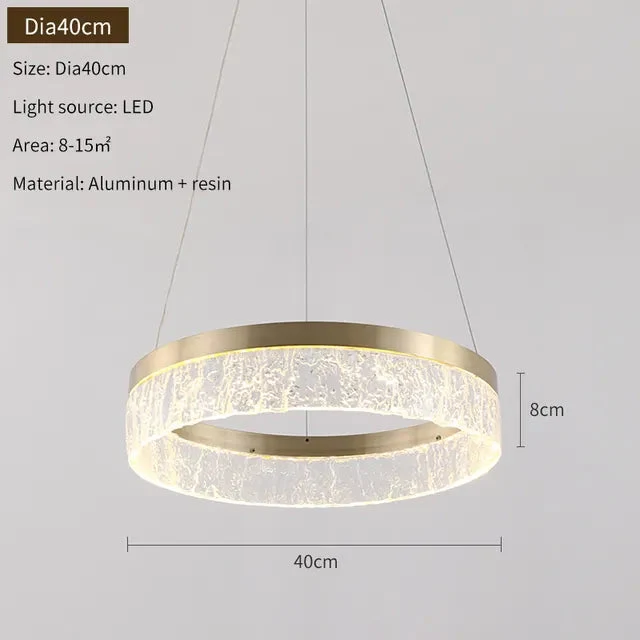 Nordic Golden Chandelier Ring Resin Texture Lampshade Light Luxury Modern Villa Duplex Living Room Dining Room Bedroom Lamp LED