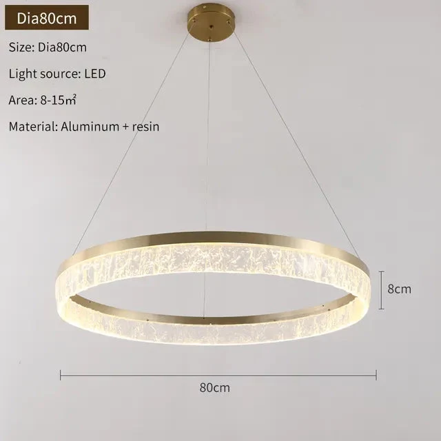 Nordic Golden Chandelier Ring Resin Texture Lampshade Light Luxury Modern Villa Duplex Living Room Dining Room Bedroom Lamp LED