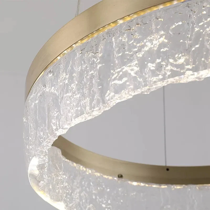 Nordic Golden Chandelier Ring Resin Texture Lampshade Light Luxury Modern Villa Duplex Living Room Dining Room Bedroom Lamp LED
