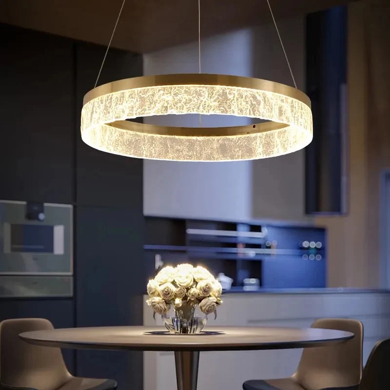 Nordic Golden Chandelier Ring Resin Texture Lampshade Light Luxury Modern Villa Duplex Living Room Dining Room Bedroom Lamp LED