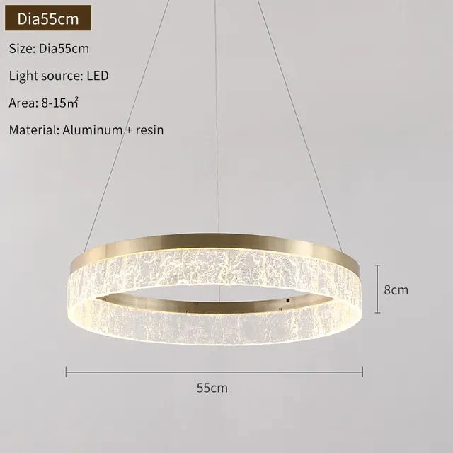 Nordic Golden Chandelier Ring Resin Texture Lampshade Light Luxury Modern Villa Duplex Living Room Dining Room Bedroom Lamp LED