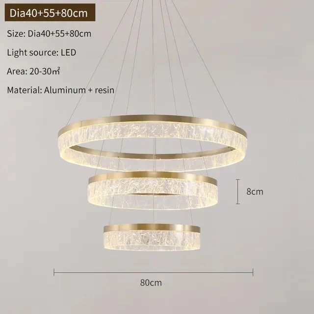 Nordic Golden Chandelier Ring Resin Texture Lampshade Light Luxury Modern Villa Duplex Living Room Dining Room Bedroom Lamp LED