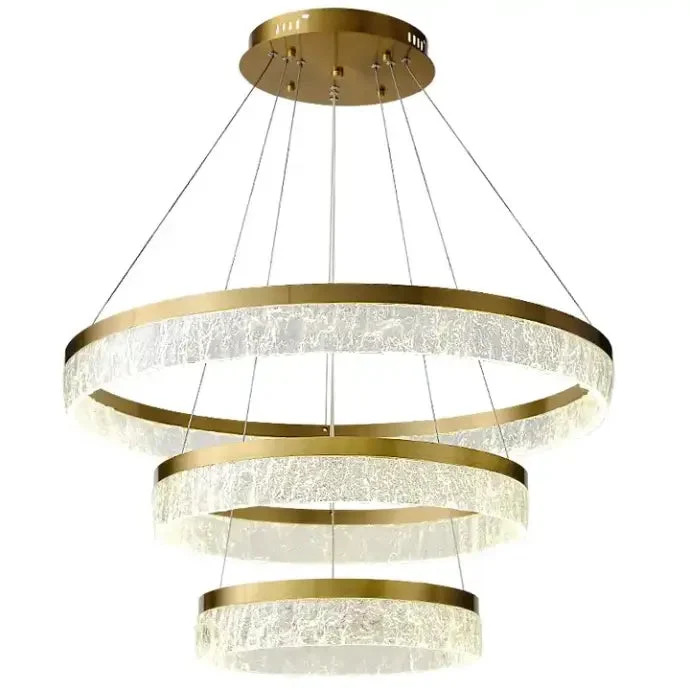 Nordic Golden Chandelier Ring Resin Texture Lampshade Light Luxury Modern Villa Duplex Living Room Dining Room Bedroom Lamp LED