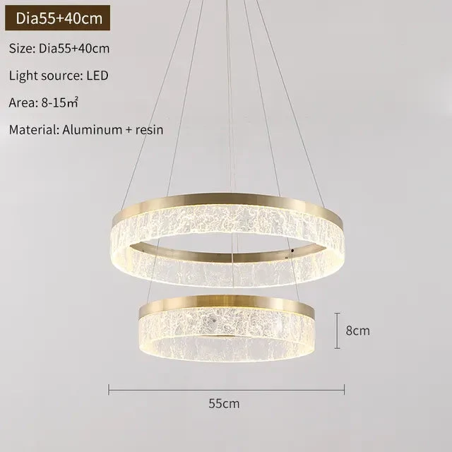 Nordic Golden Chandelier Ring Resin Texture Lampshade Light Luxury Modern Villa Duplex Living Room Dining Room Bedroom Lamp LED