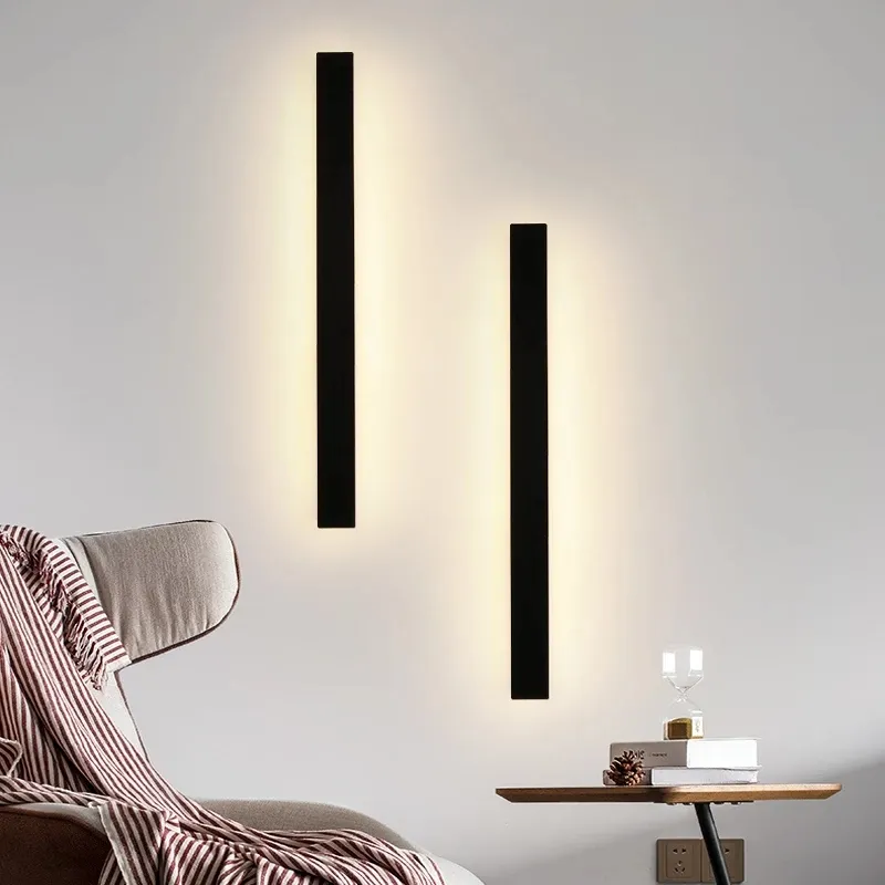 Outdoor Waterproof LED Wall Light Black Minimalist Long Strip Villa Gate Garden Light Project Wall Decorative Background Light