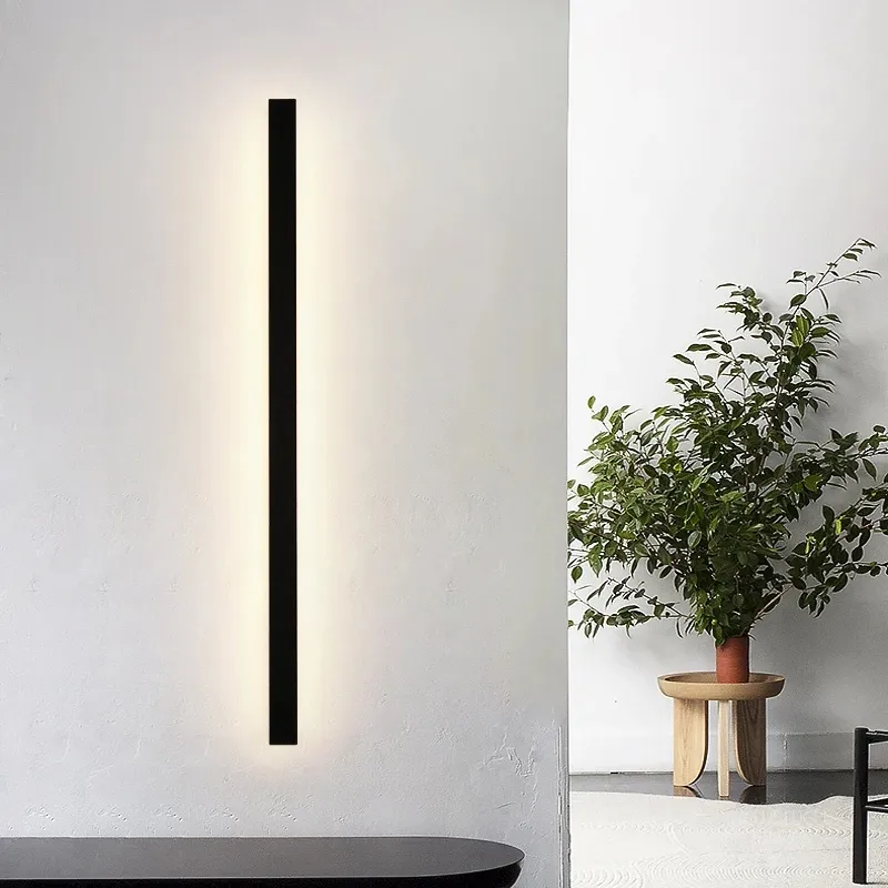 Outdoor Waterproof LED Wall Light Black Minimalist Long Strip Villa Gate Garden Light Project Wall Decorative Background Light