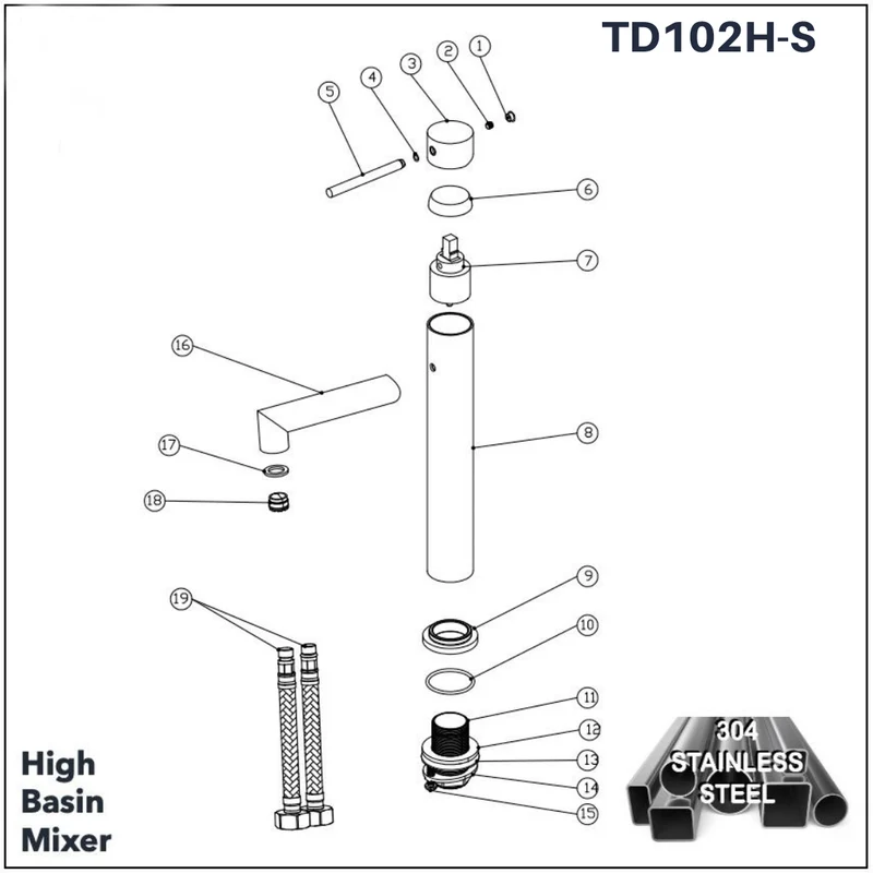 TD102H-S - High Basin Mixer (304 Stainless Steel)