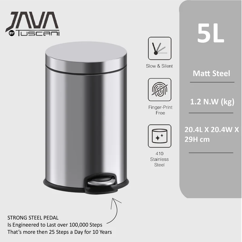 Tuscani JAVA TJ-8856 Matte Steel Pedal Bin