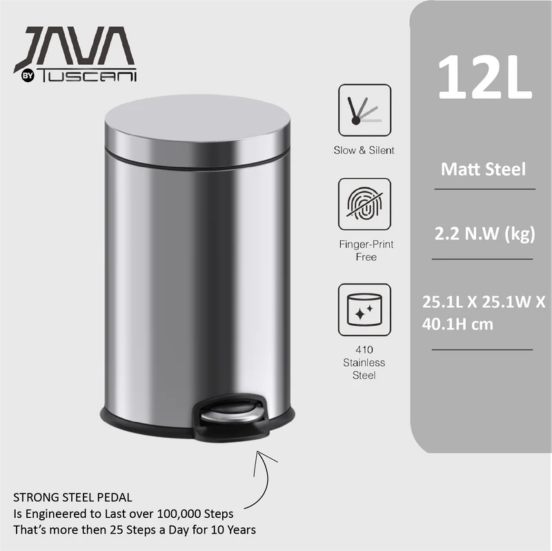 Tuscani JAVA TJ-8856 Matte Steel Pedal Bin
