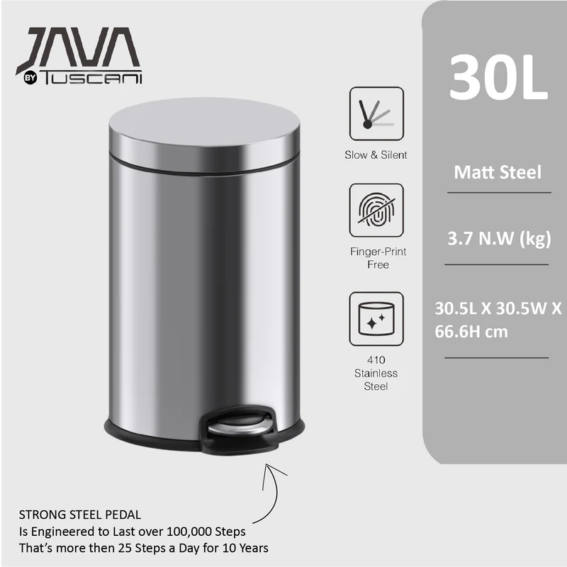 Tuscani JAVA TJ-8856 Matte Steel Pedal Bin