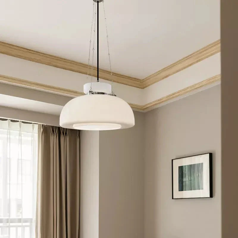 Bauhaus Medieval Milk White Glass Cream Pendant Lamp
