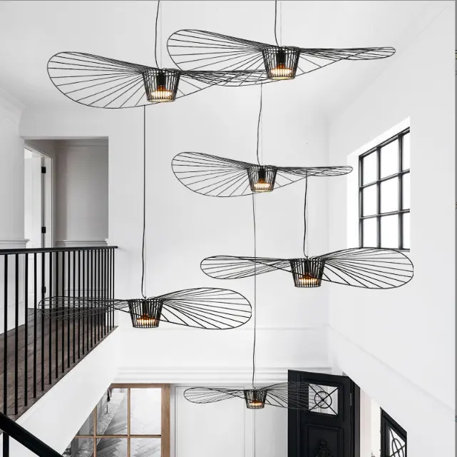 Straw hat lamp Nordic creative personality modern minimalist living room bedroom dining room hat chandelier