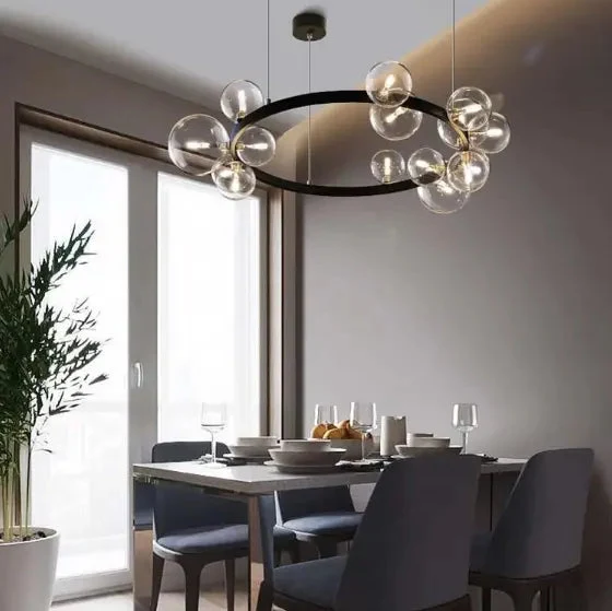 Nordic Living Room Lamp Simple Wind Magic Beans Molecular Bubble Lamp Bedroom Lamp Restaurant Glass Ball Chandelier Black Iron