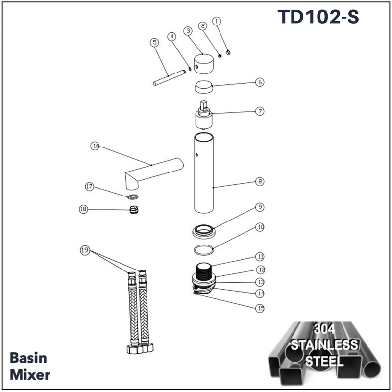 TD102-S - Basin Mixer (304 Stainless Steel)
