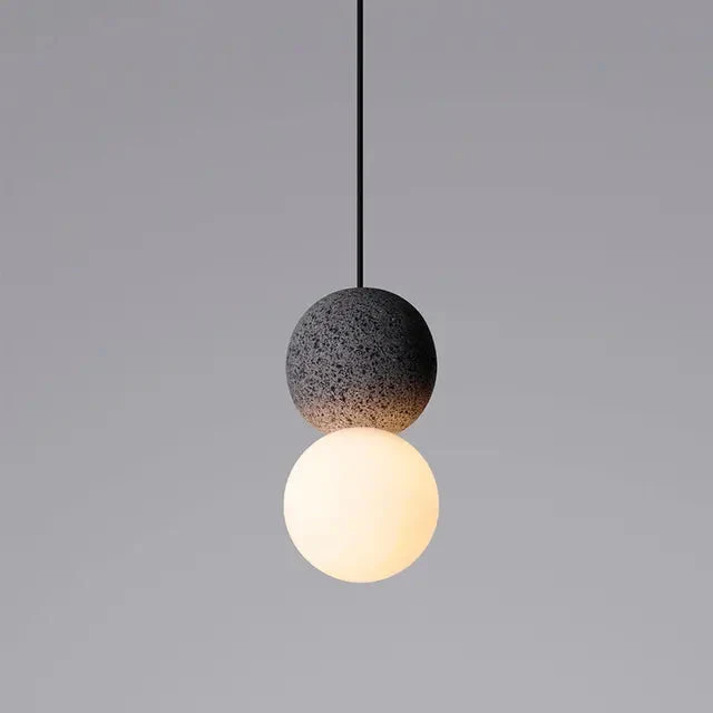 Indoor Nordic Double Ball Pendant Light Modern Glass Cement Globe Painted Finishes Ceiling Lamp Creative LED Hanging Chandelier