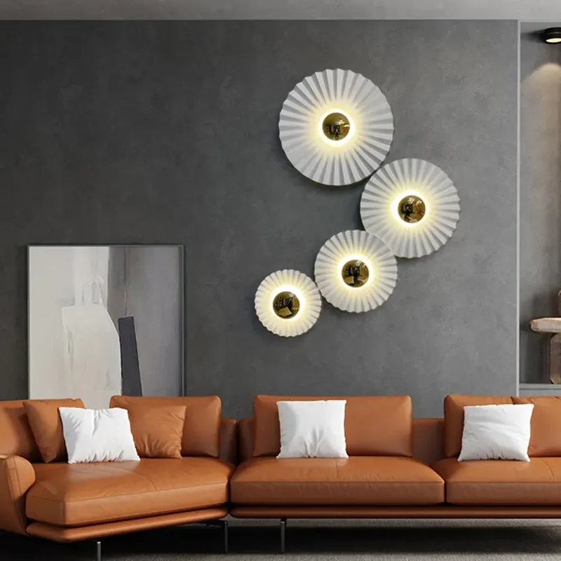 Nordic round white led wall lamp modern pleated shape iron living room wall light stairs corridor aisle bedroom bedside sconces