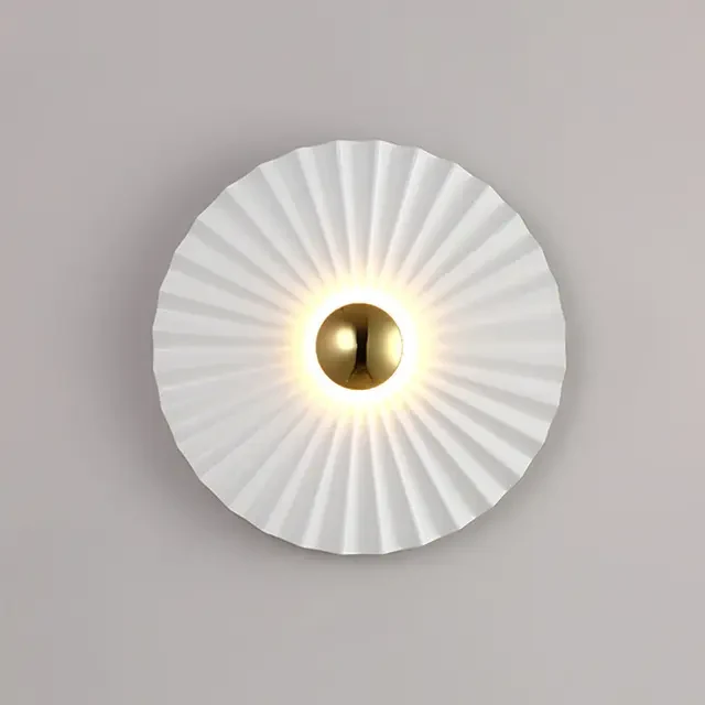 Nordic round white led wall lamp modern pleated shape iron living room wall light stairs corridor aisle bedroom bedside sconces