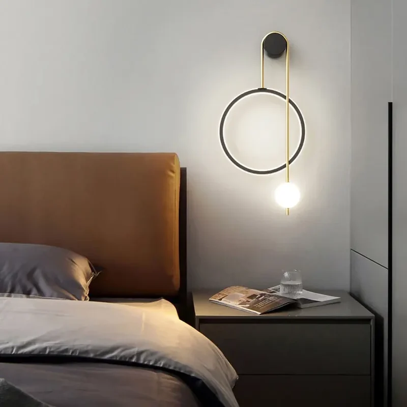 Modern Bedroom Bedside Wall Lamp Nordic Simple Living Room Background Led Wall Light Fixture Balcony Aisle Wall Sconce Lamp