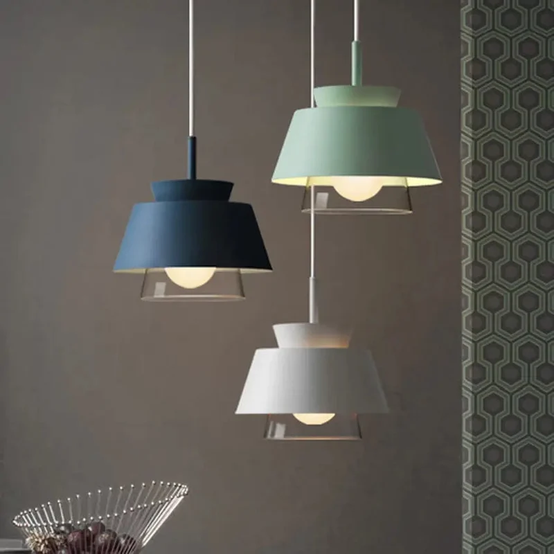 Nordic Macaron hanging pendant lights modern wrought iron colorful Frosted lampshades restaurant cafe aisle bar glass droplight