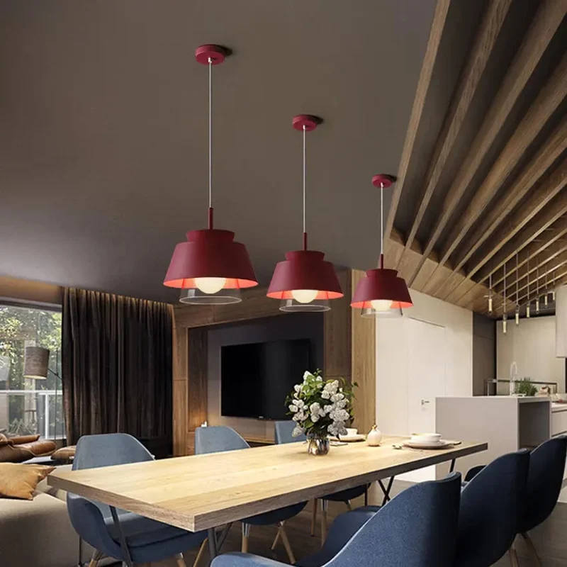 Nordic Macaron hanging pendant lights modern wrought iron colorful Frosted lampshades restaurant cafe aisle bar glass droplight