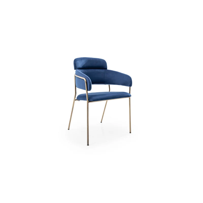 Thai Accent Chair – Blue Upholstery, Gold Frame