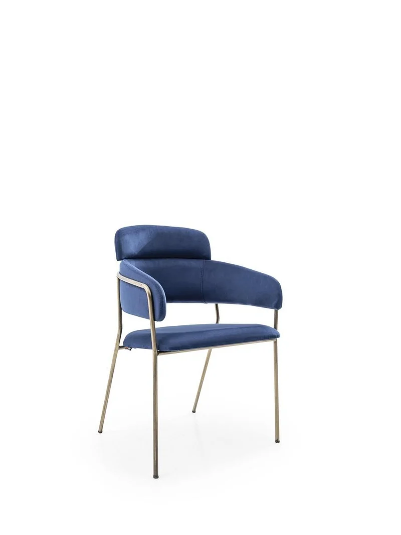 Thai Accent Chair – Blue Upholstery, Gold Frame