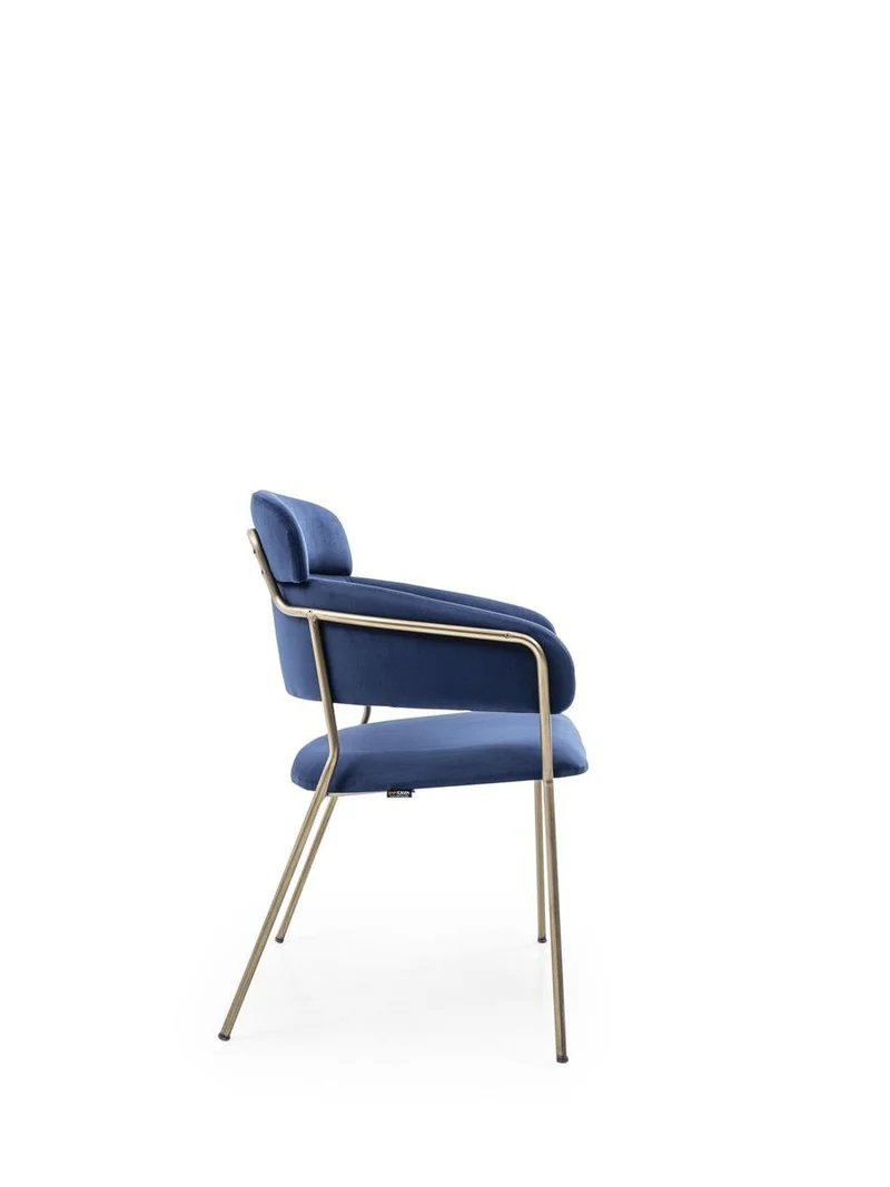 Thai Accent Chair – Blue Upholstery, Gold Frame
