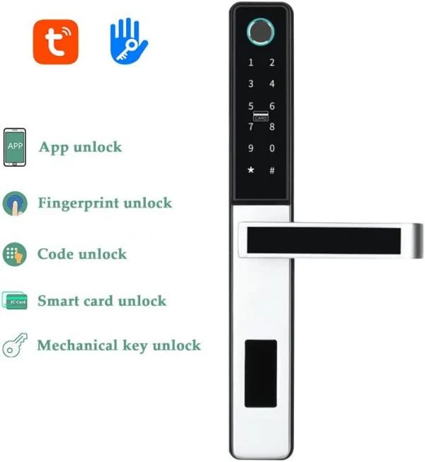 VILA Smart Lock, D09 SN ,With WiFi Tuya App, Display screen,Keypad Digital,Biometric Fingerprint,IC Card,Mechanical key Unlock for Apartment Hotel Home Use. COLOR: (BLACK+SILVER)