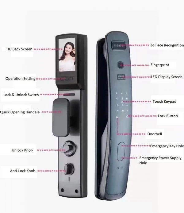 VILA Smart Lock Q7-6 BLK ,With WiFi, Face Recognition, Display screen,Keypad Digital,Biometric Fingerprint,IC Card,Mechanical key, Unlock for Apartment Hotel Home Use. COLOR: (GRAY)
