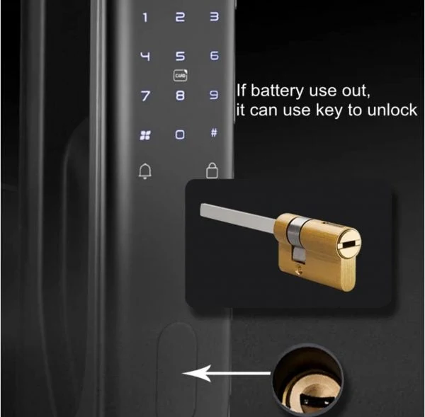 VILA Smart Lock Q7-3 AC ,With WiFi, Display screen,Keypad Digital,Biometric Fingerprint,IC Card,Mechanical key, Unlock for Apartment Hotel Home Use. COLOR: (BLACK + Copper)