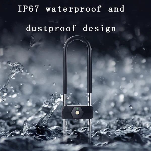 VILA Bicycle U Lock, Bluetooth Fingerprint Padlock, Anti-theft Lock, Supports 3 Unlocking Methods, Can Store 10 Fingerprints, Suitable for Bicycles, Glass Doors, Motorcycles, Offices