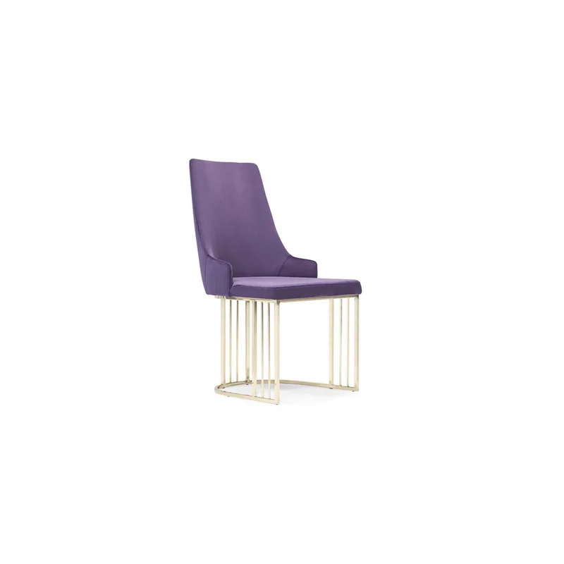 Fresca High-Back Dining Chair – Purple Fabric, Gold Open-Rod Base