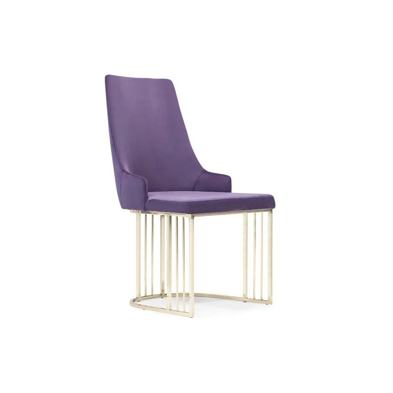 Fresca High-Back Dining Chair – Purple Fabric, Gold Open-Rod Base
