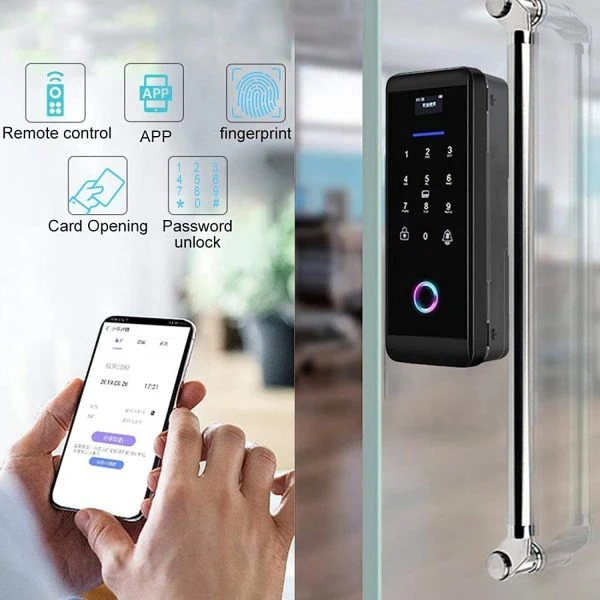 ViLA |905P| smart Glass Door Lock – Electronic Sliding Door Lock Fingerprint/Password/Card/Remote Control/Bluetooth APP Door Bell Lock Security Door Lock Door Lever for Homes Offices Apartments(Black)