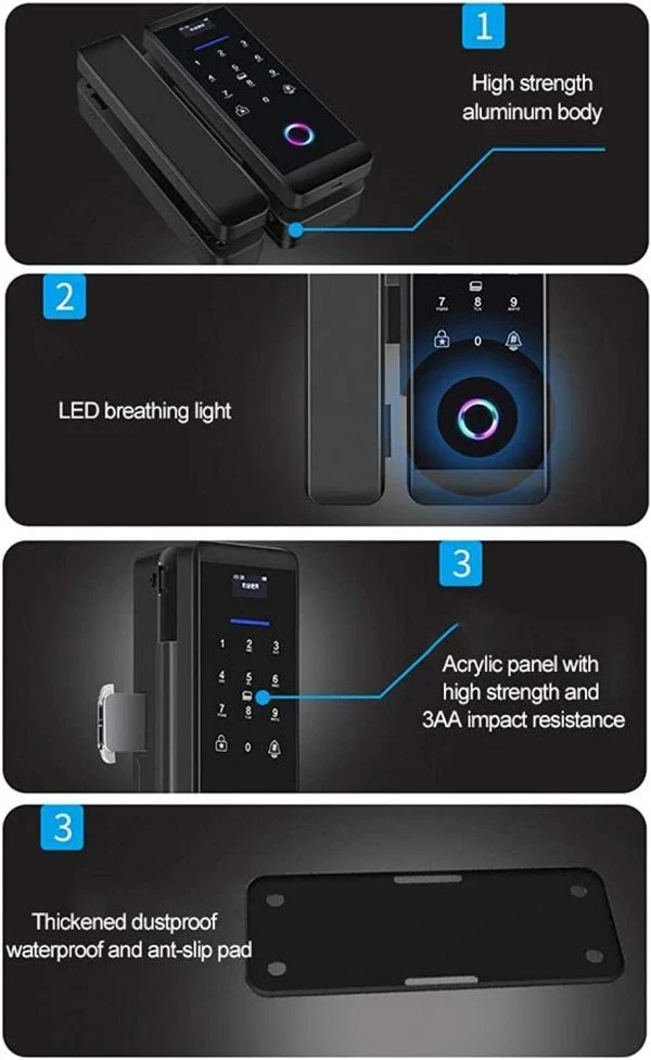 ViLA |905P| smart Glass Door Lock – Electronic Sliding Door Lock Fingerprint/Password/Card/Remote Control/Bluetooth APP Door Bell Lock Security Door Lock Door Lever for Homes Offices Apartments(Black)