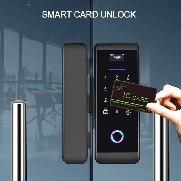 ViLA |905P| smart Glass Door Lock – Electronic Sliding Door Lock Fingerprint/Password/Card/Remote Control/Bluetooth APP Door Bell Lock Security Door Lock Door Lever for Homes Offices Apartments(Black)