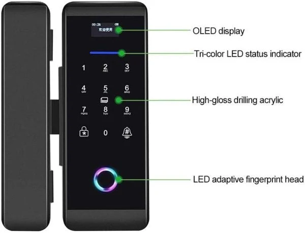 ViLA |905P| smart Glass Door Lock – Electronic Sliding Door Lock Fingerprint/Password/Card/Remote Control/Bluetooth APP Door Bell Lock Security Door Lock Door Lever for Homes Offices Apartments(Black)