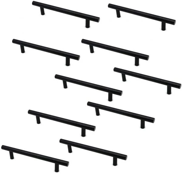 VILA 5902 Matt Black Cabinet Haldane T-Bar and Pulls, Furniture Drawer Handles, 200mm Long, Kitchen Cabinet Wardrobe Knobs Bars, Center to Center 128mm (1-PACK)