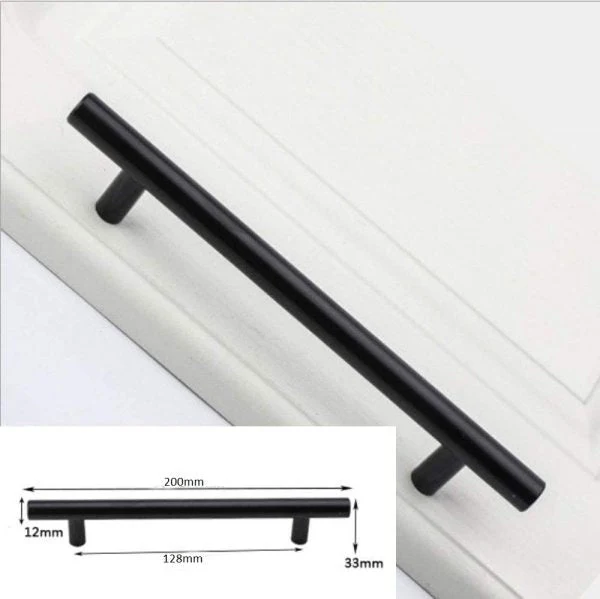 VILA 5902 Matt Black Cabinet Haldane T-Bar and Pulls, Furniture Drawer Handles, 200mm Long, Kitchen Cabinet Wardrobe Knobs Bars, Center to Center 128mm (1-PACK)