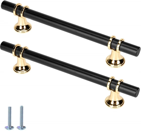 Vila 5906 Cabinet Handles Metal For Kitchen Drawer Pulls Color : (Black/Gold) – Size : (Knob-96mm-128mm-160mm-192mm)1 Pec