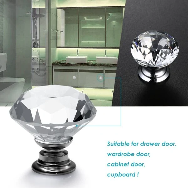 VILA Clear Crystal Glass Diamond Shape 30mm drawer Knob Drawer Pull Handle for Cabinet, Drawer, Cupboard, Wardrobe Home Decoration (1Pack)