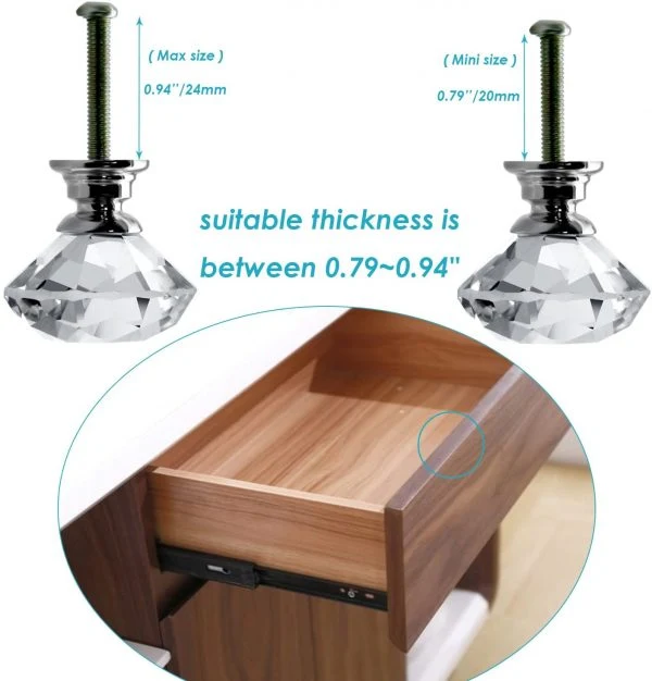 VILA Clear Crystal Glass Diamond Shape 30mm drawer Knob Drawer Pull Handle for Cabinet, Drawer, Cupboard, Wardrobe Home Decoration (1Pack)